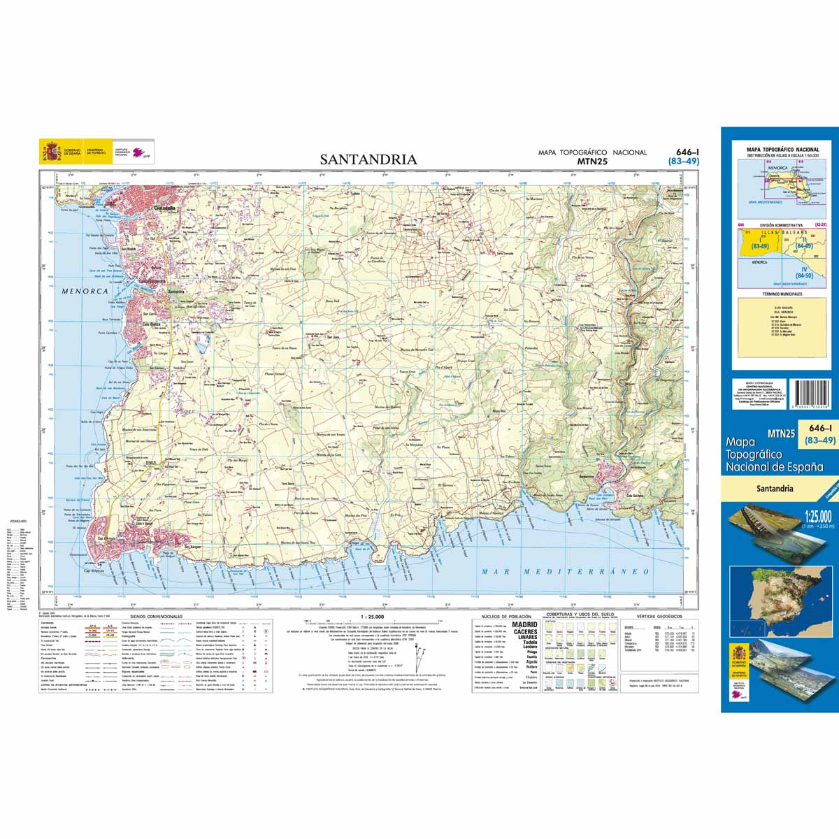 Online bestellen: Topografische kaart 646-I Santandria (Menorca) | CNIG - Instituto Geográfico Nacional1