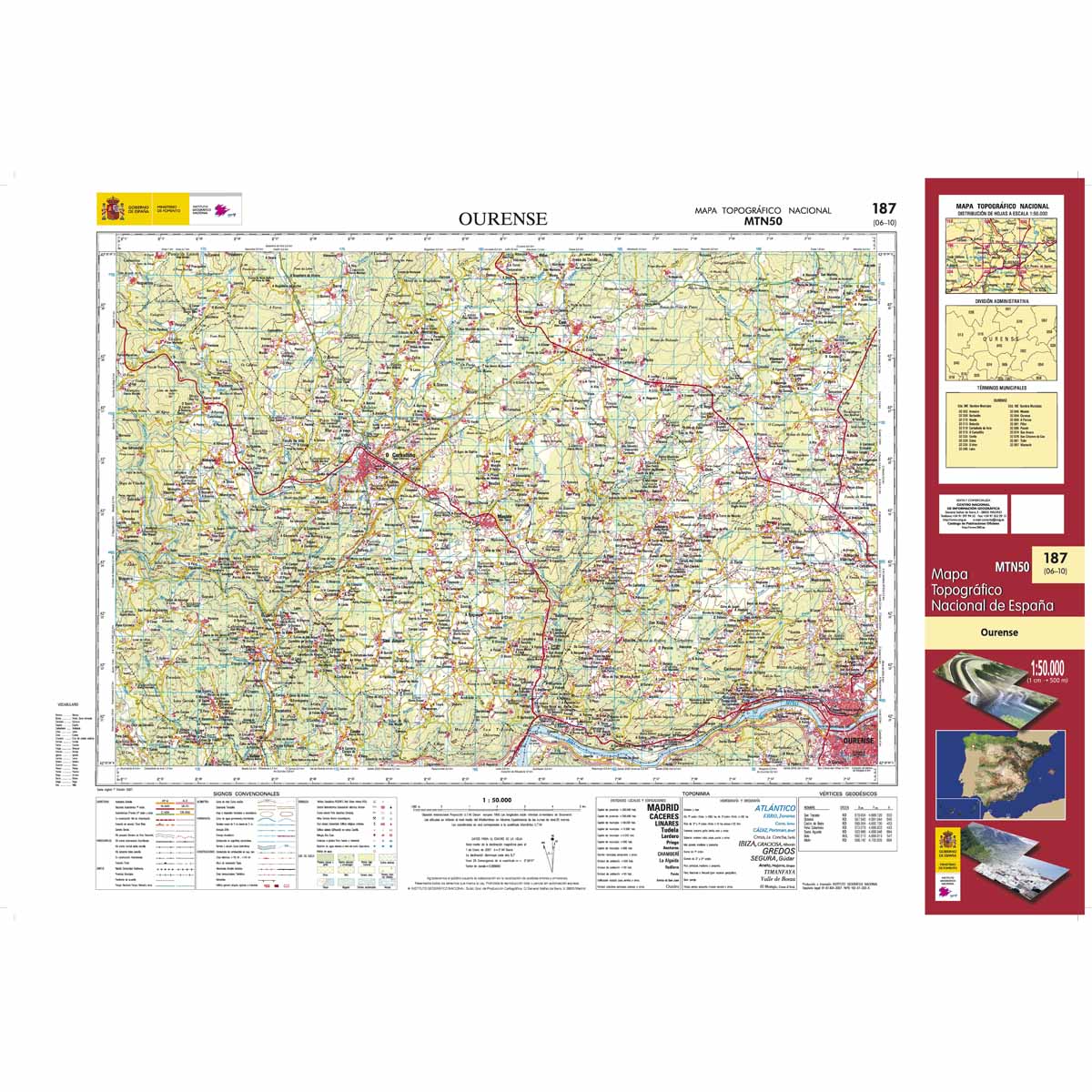 Online bestellen: Topografische kaart 187 MT50 Ourense | CNIG - Instituto Geográfico Nacional1