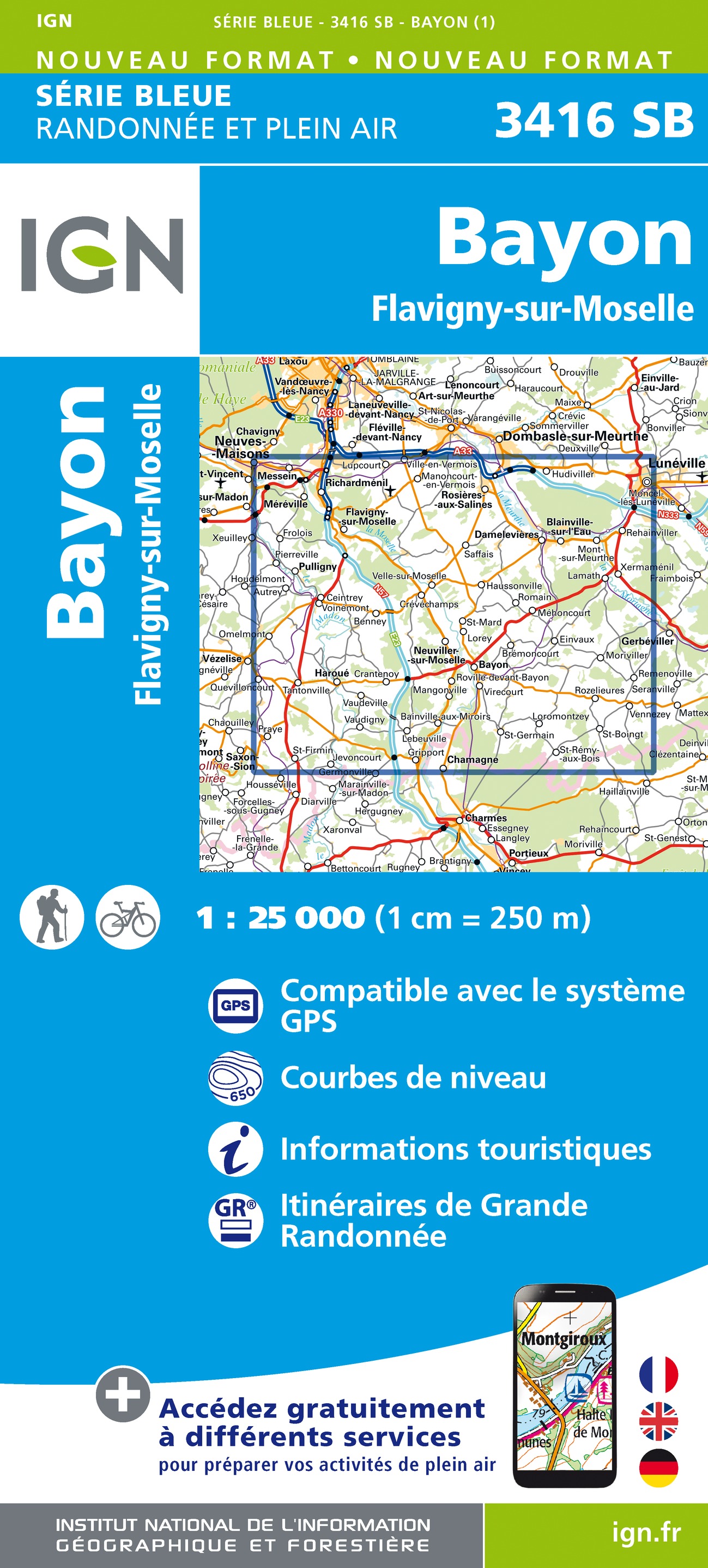 Online bestellen: Wandelkaart 3416 SB - Serie Bleue Bayon / Flavigny-sur-Moselle | IGN - Institut Géographique National