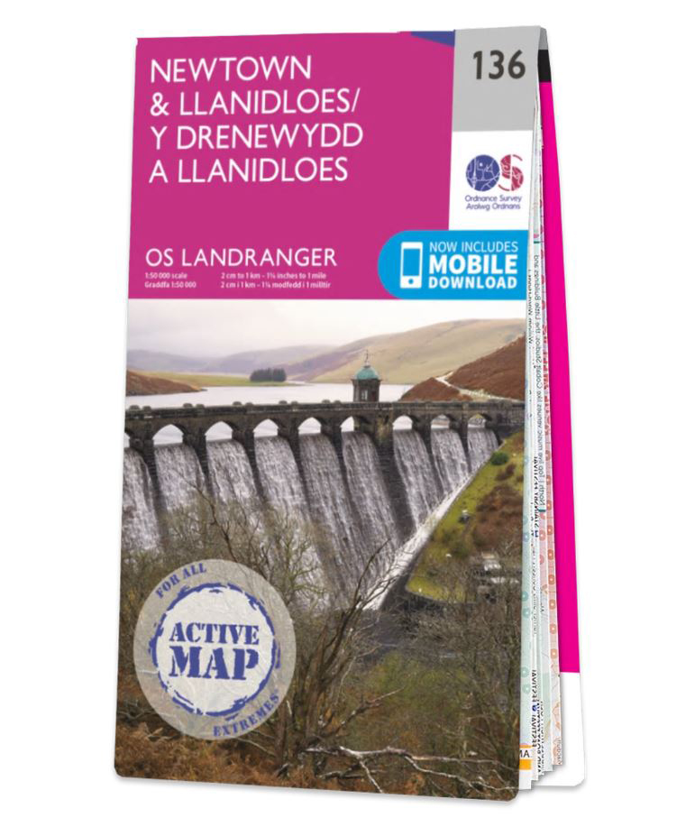 Online bestellen: Wandelkaart - Topografische kaart 136 Landranger Active Newtown / Llanidloes | Ordnance Survey