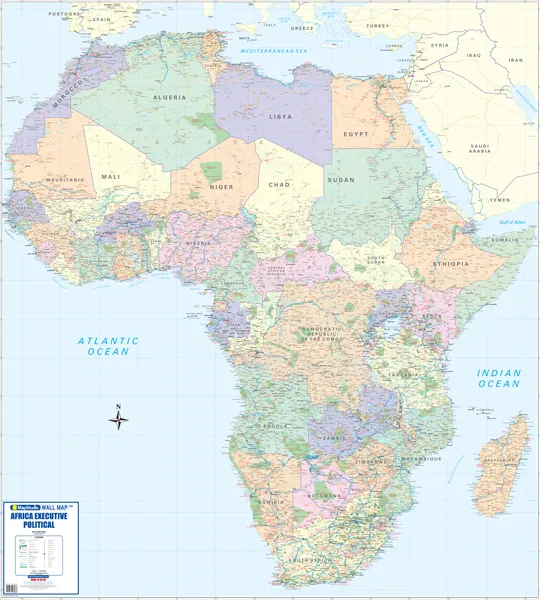 Wandkaart Africa executive Political 2-delig | 176 x 160 cm | MapStudio