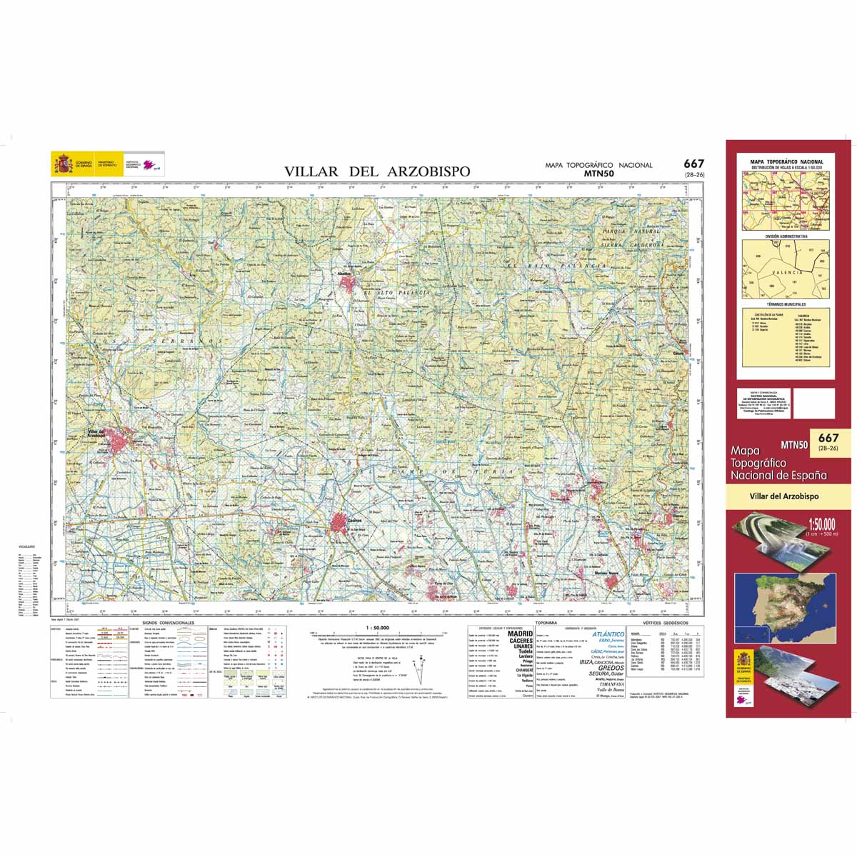 Online bestellen: Topografische kaart 667 MT50 Villar del Arzobispo | CNIG - Instituto Geográfico Nacional1