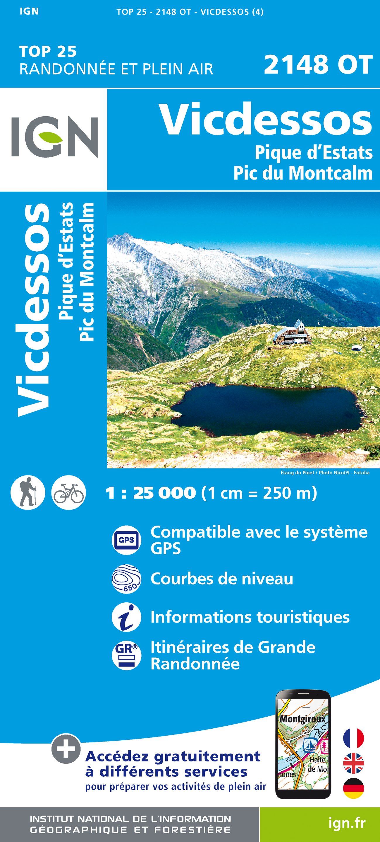 Online bestellen: Wandelkaart - Topografische kaart 2148OT Vicdessos, Pic d'Estats et de Montcalm, Pyrenees-Ariegeoises | IGN - Institut Géographique National