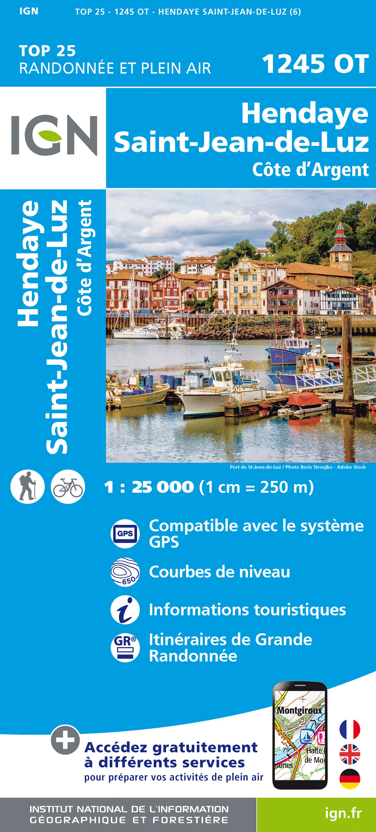 Online bestellen: Wandelkaart - Topografische kaart 1245OT Hendaye - St.Jean de Luz - Cote d'Argent | IGN - Institut Géographique National