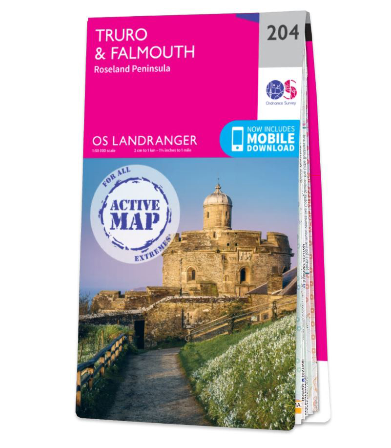 Online bestellen: Wandelkaart - Topografische kaart 204 Landranger Active Truro / Falmouth / Roseland | Ordnance Survey