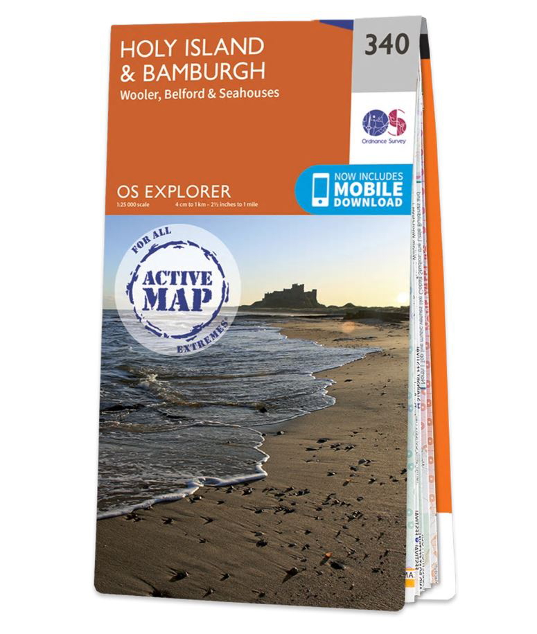 Online bestellen: Wandelkaart - Topografische kaart 340 OS Explorer Map | Active Holy Island / Bamburgh | Ordnance Survey