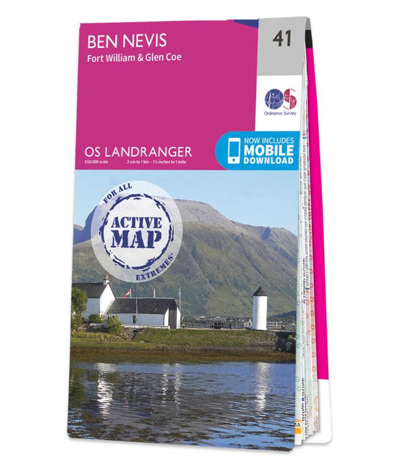 Online bestellen: Wandelkaart - Topografische kaart 41 Landranger Active Ben Nevis / Fort William / Glen Coe | Ordnance Survey