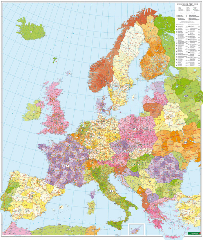 Wandkaart Europa met postcodes…