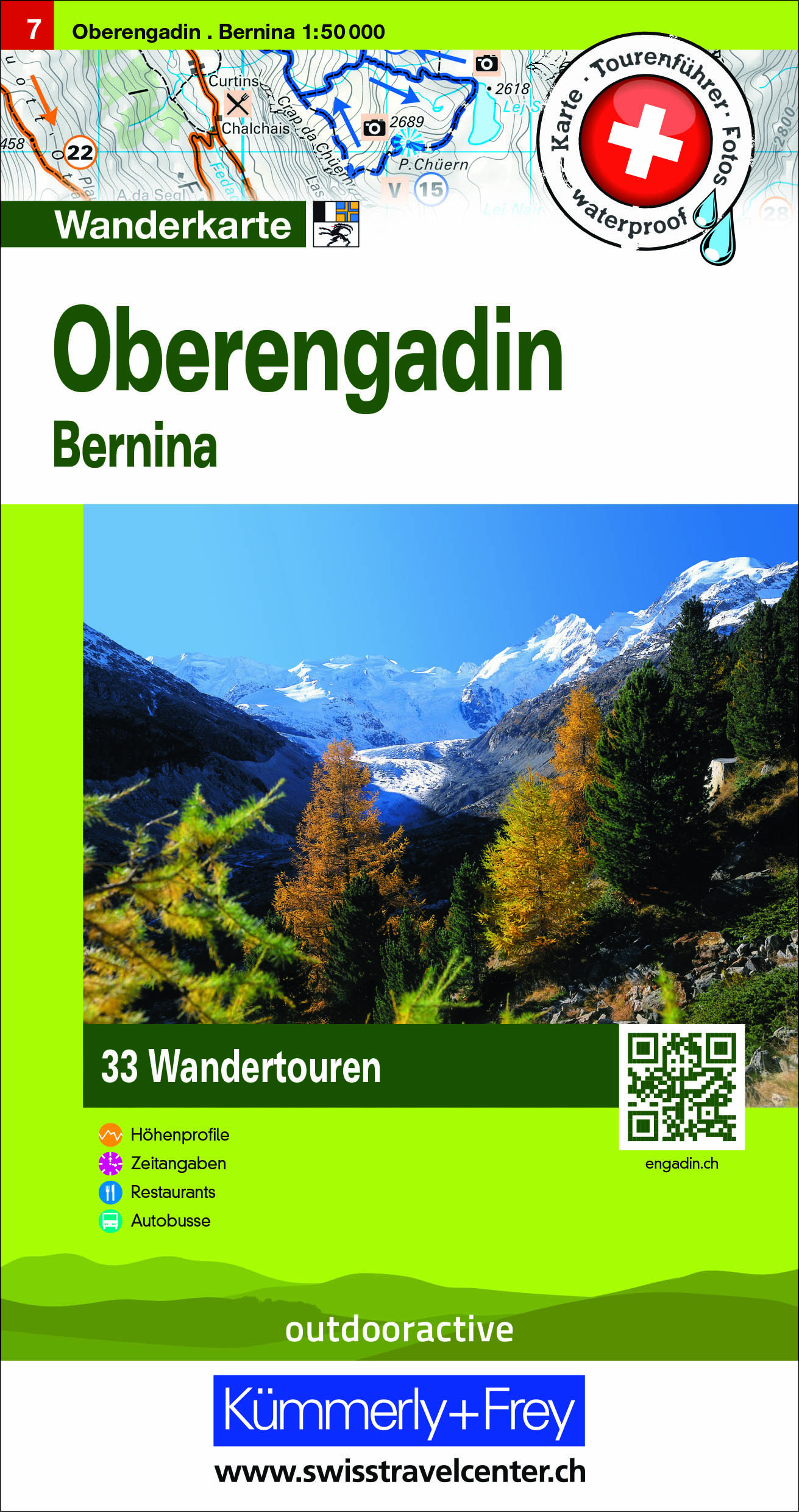 Online bestellen: Wandelkaart 7 Oberengadin / Bernina | Hallwag