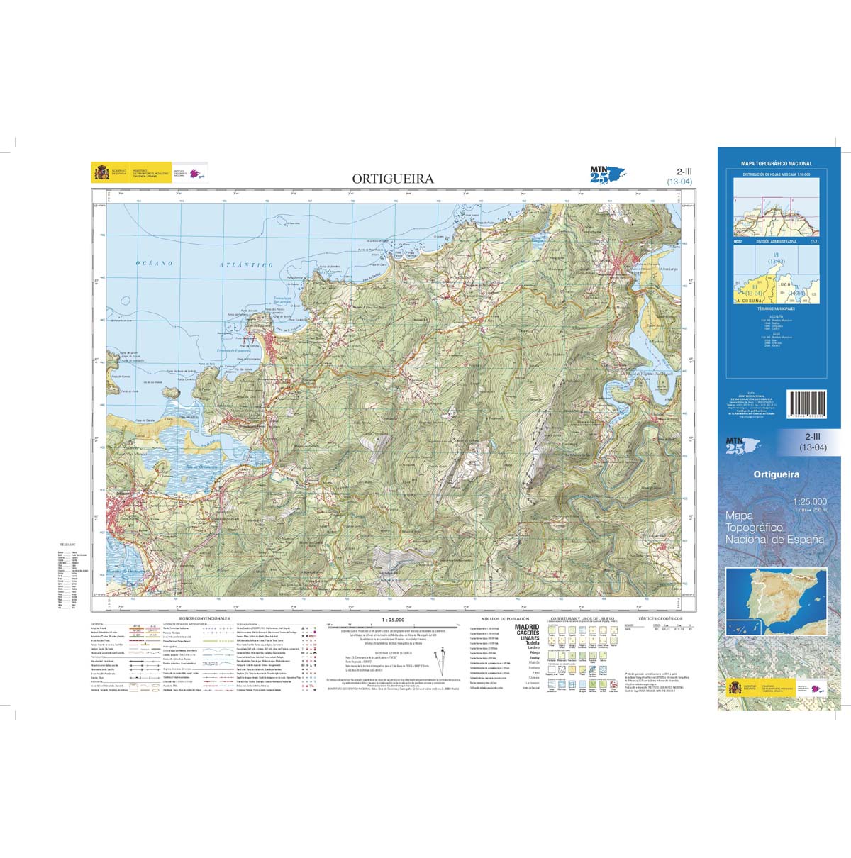 Online bestellen: Topografische kaart 2-III Ortigueira | CNIG - Instituto Geográfico Nacional1