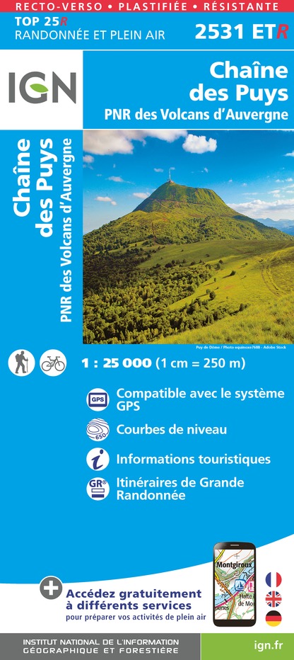 Online bestellen: Wandelkaart - Topografische kaart 2531ETR Chaîne des Puys / PNR Volcans d'Auvergne | IGN - Institut Géographique National