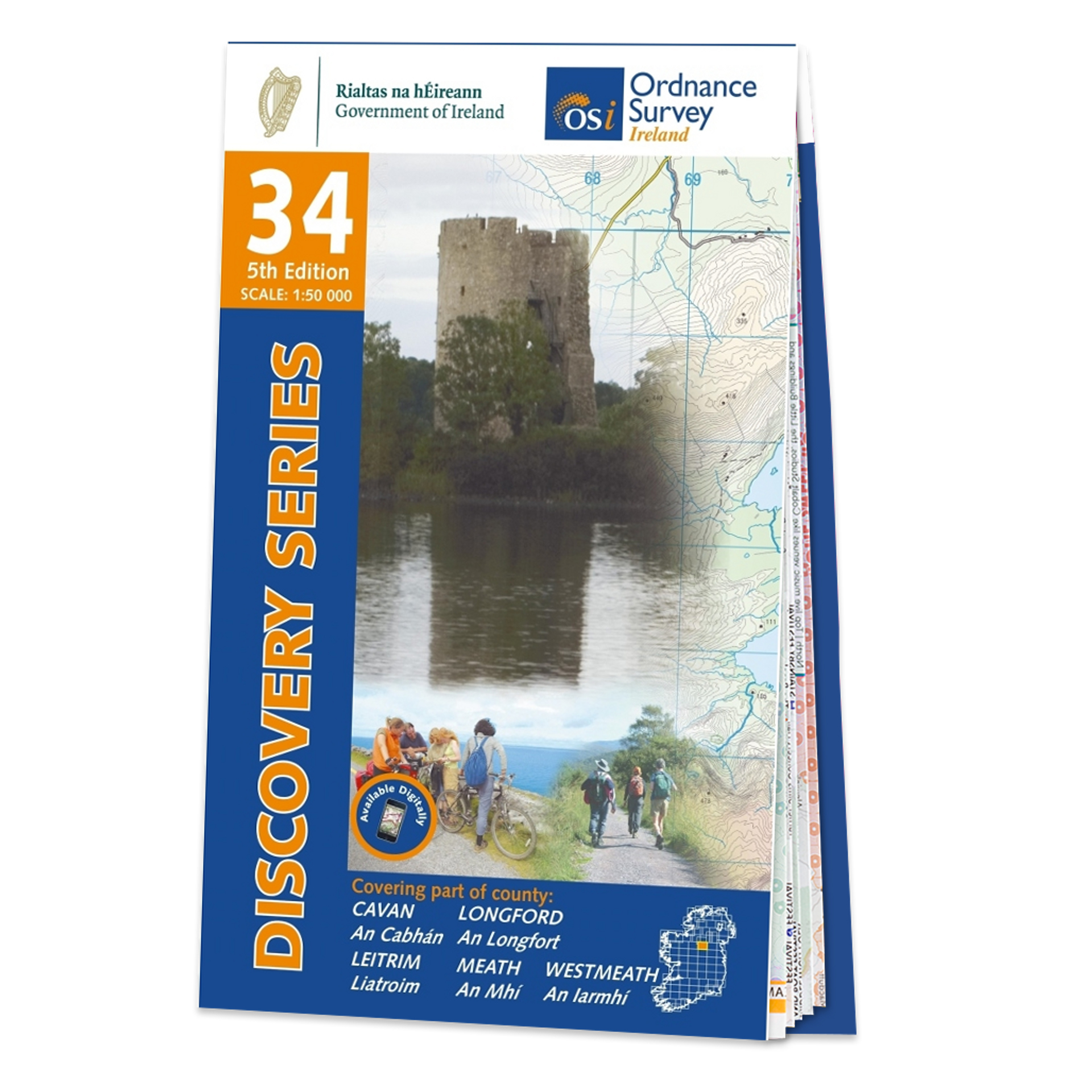 Online bestellen: Topografische kaart - Wandelkaart 34 Discovery Cavan / Leitrim / Longford / Westmeath | Ordnance Survey Ireland