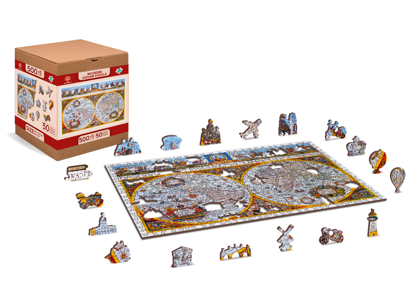 Legpuzzel Nova Terrarum antieke kaart puzzel in hout 505 stuks | Wooden City