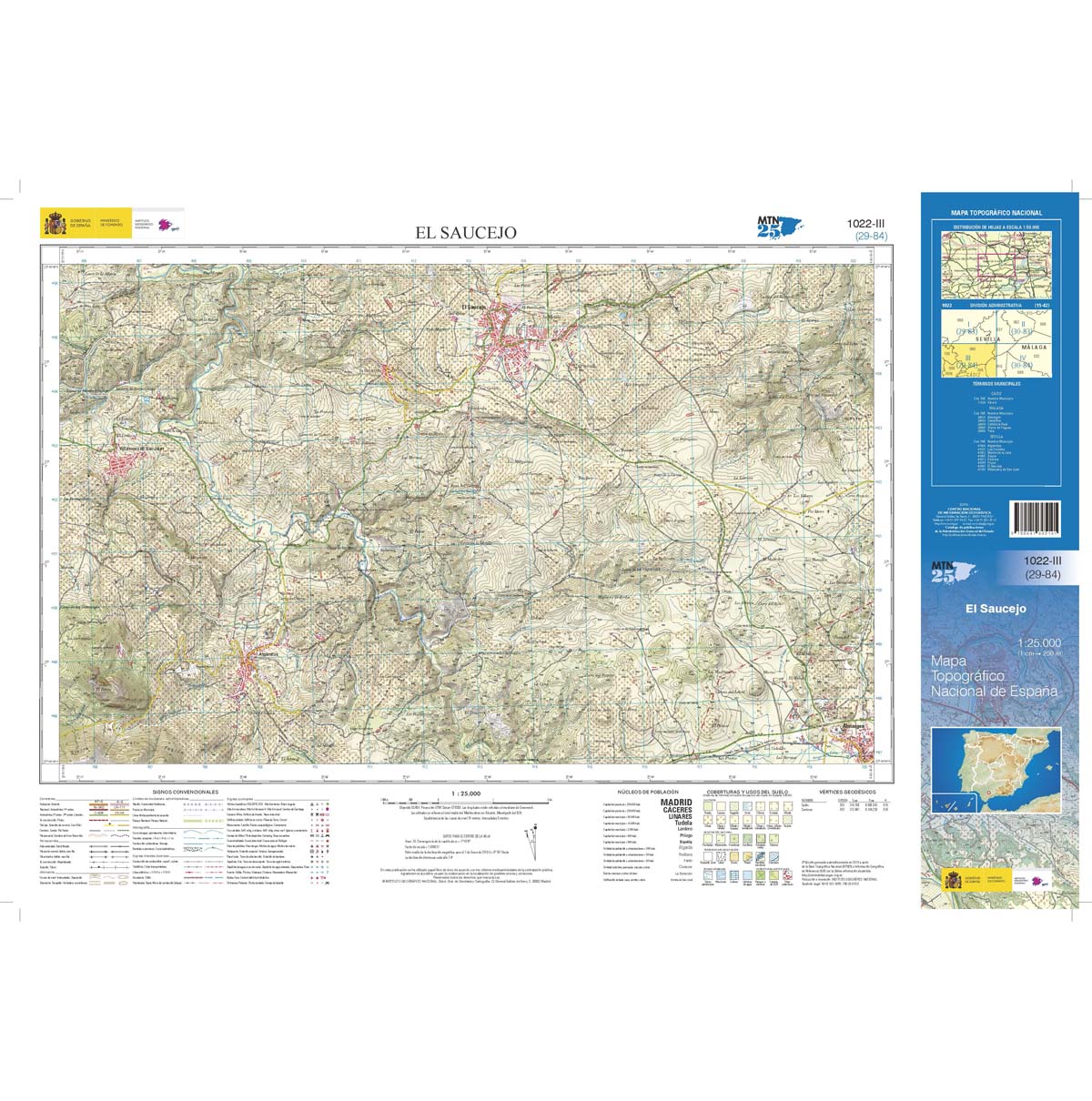 Online bestellen: Topografische kaart 1022-III El Saucejo | CNIG - Instituto Geográfico Nacional1