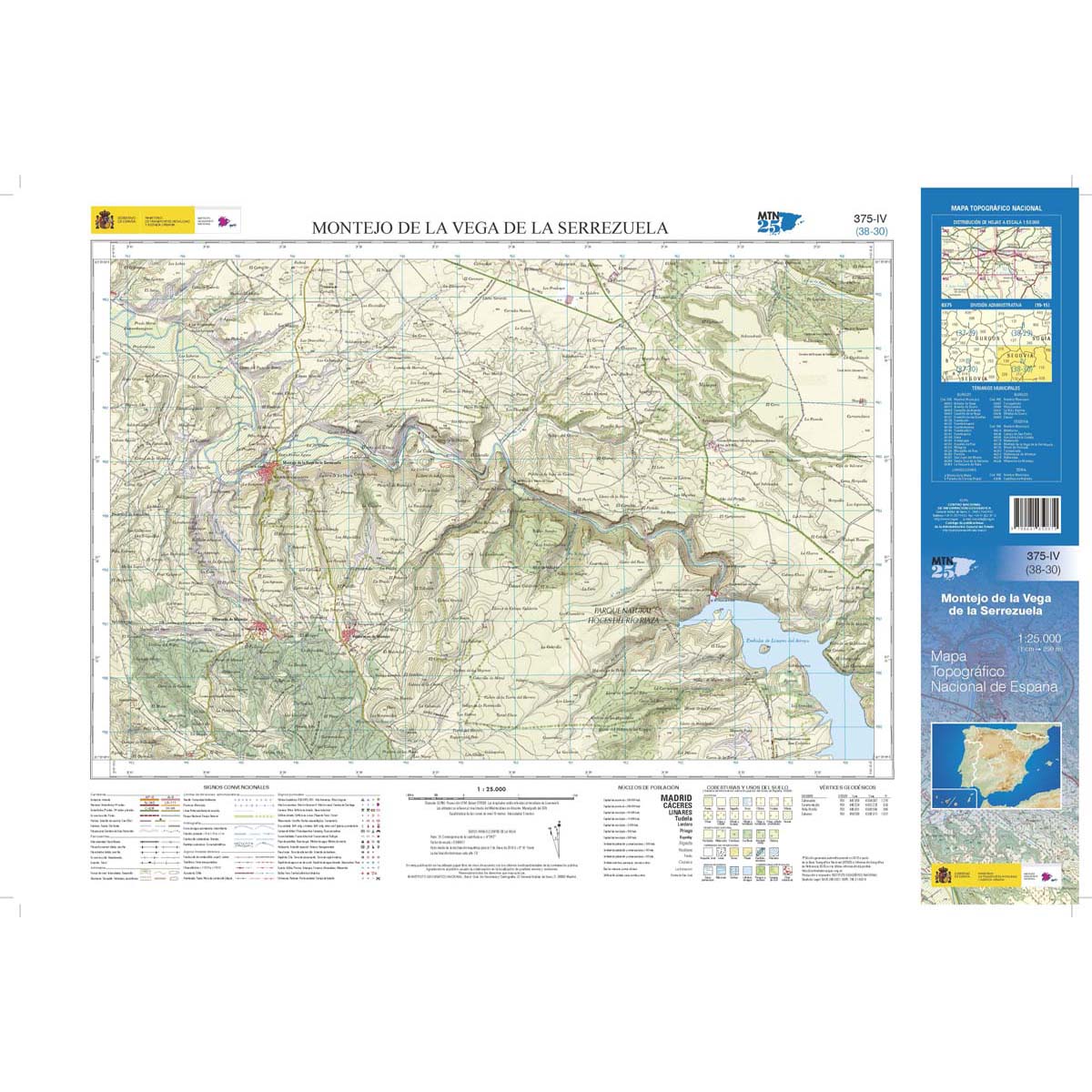 Online bestellen: Topografische kaart 375-IV Montejo de la Vega de la Serrezuela | CNIG - Instituto Geográfico Nacional1