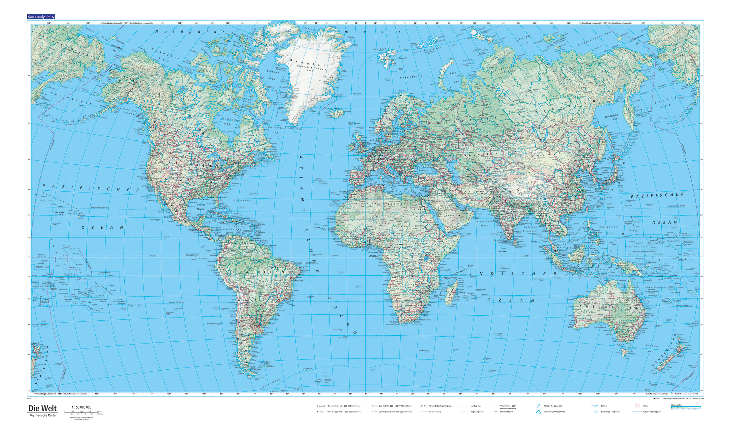 Wereldkaart Die Welt physikali…