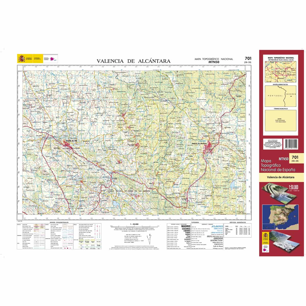 Online bestellen: Topografische kaart 701 MT50 Valencia de Alcántara | CNIG - Instituto Geográfico Nacional1