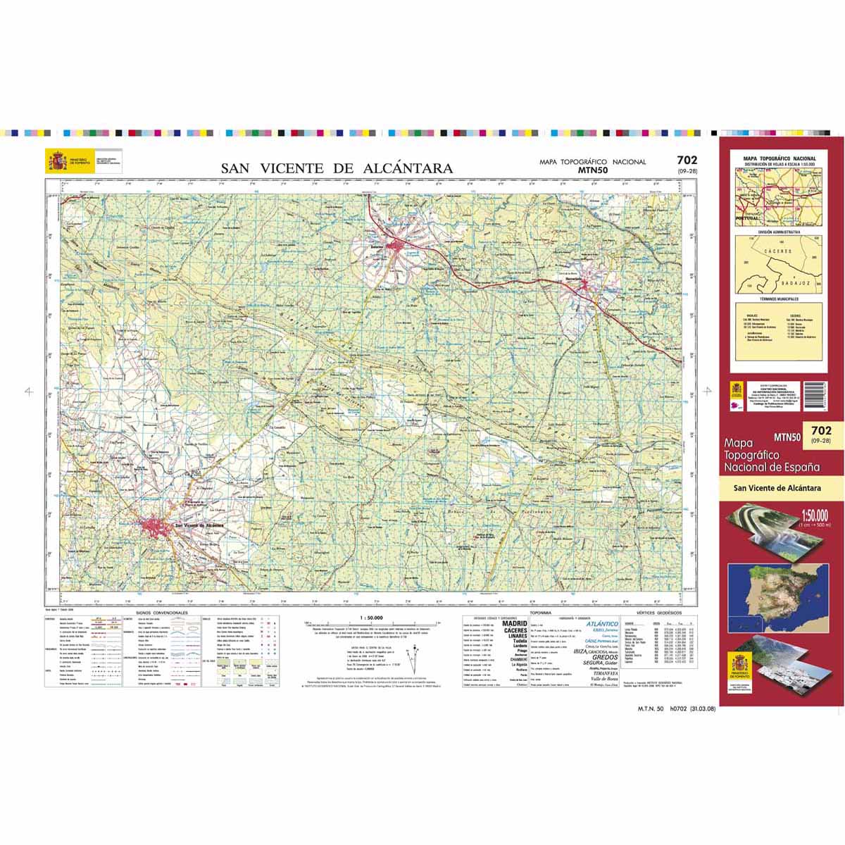 Online bestellen: Topografische kaart 702 MT50 San Vicente de Alcántara | CNIG - Instituto Geográfico Nacional1