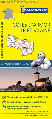 Online bestellen: Wegenkaart - landkaart 309 Cotes d'Armor - Ille et Vilaine (Bretagne, Normandie) | Michelin