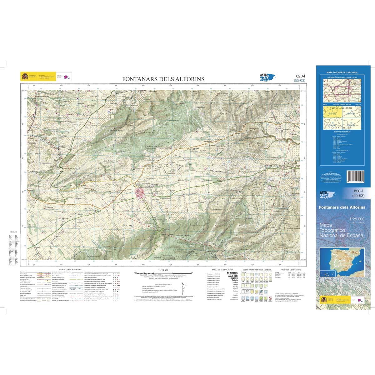 Online bestellen: Topografische kaart 820-I Fontanars dels Alforins | CNIG - Instituto Geográfico Nacional1