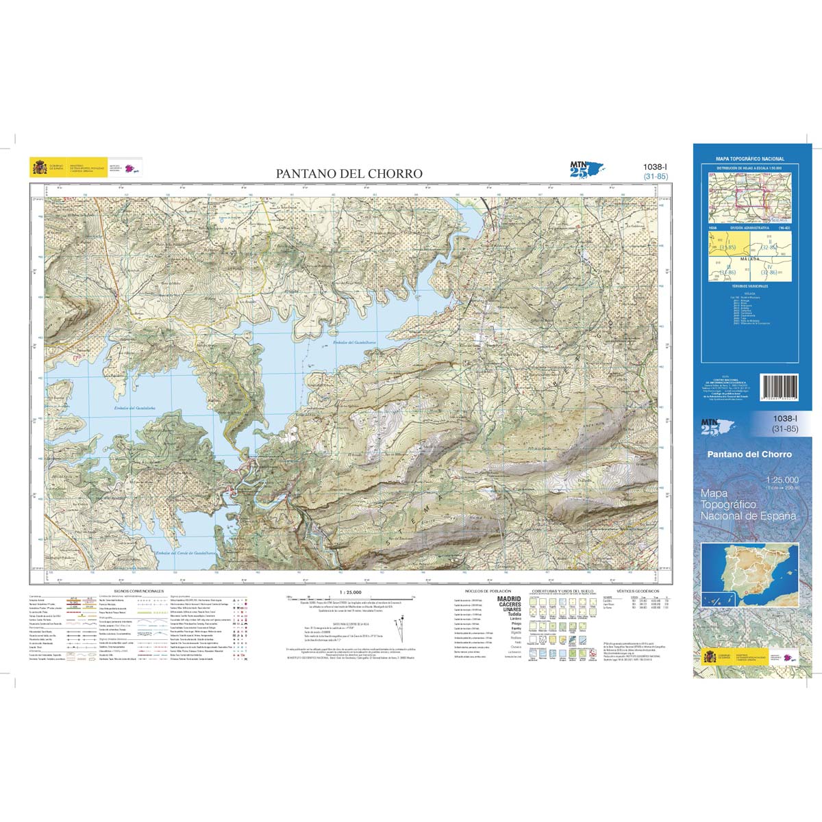 Online bestellen: Topografische kaart 1038-I Pantano del Chorro | CNIG - Instituto Geográfico Nacional1