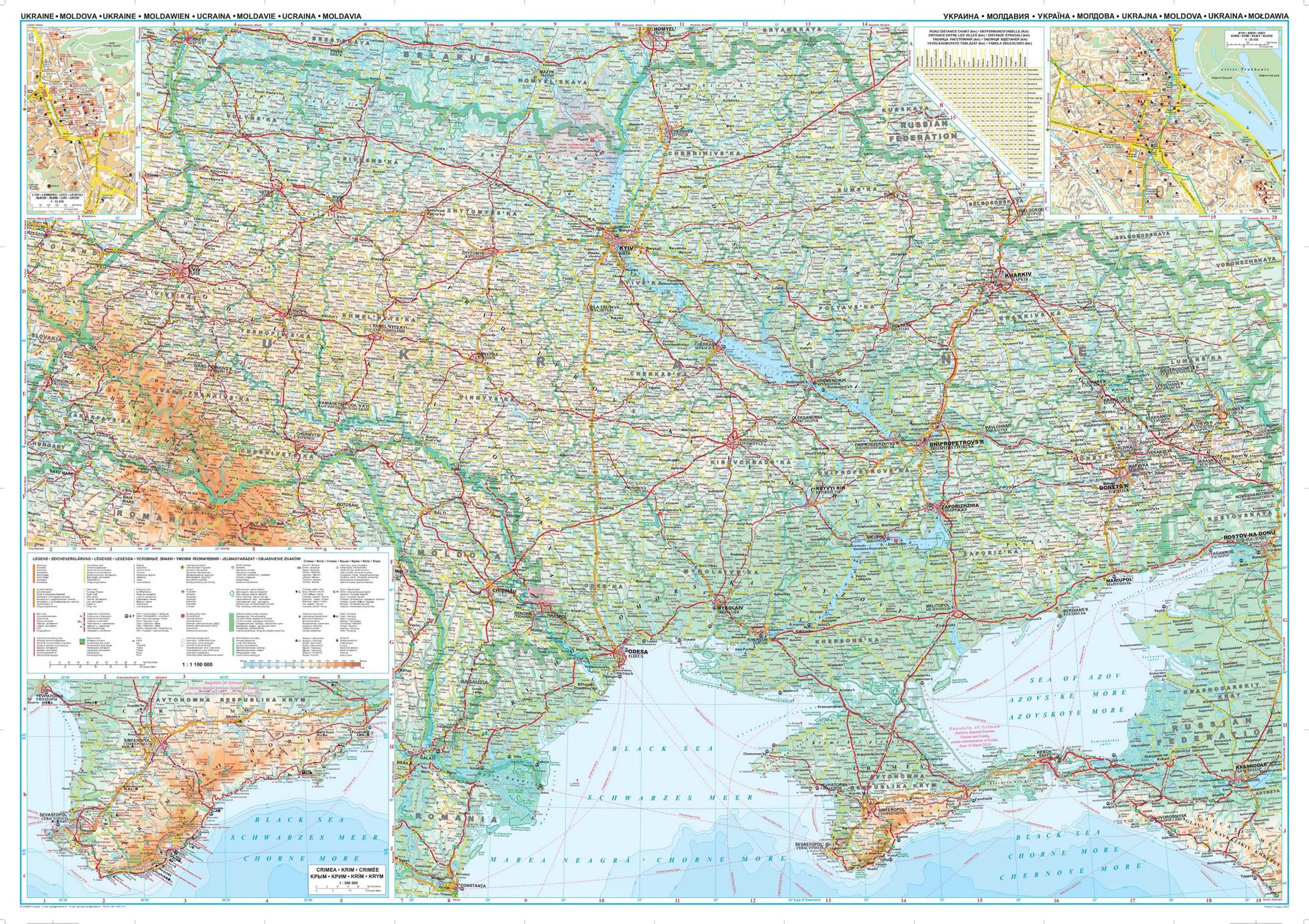 Online bestellen: Wandkaart Ukraine & Moldova Geographic - Oekraïne / Moldavië geografisch | 125 x 98 cm | Gizi Map