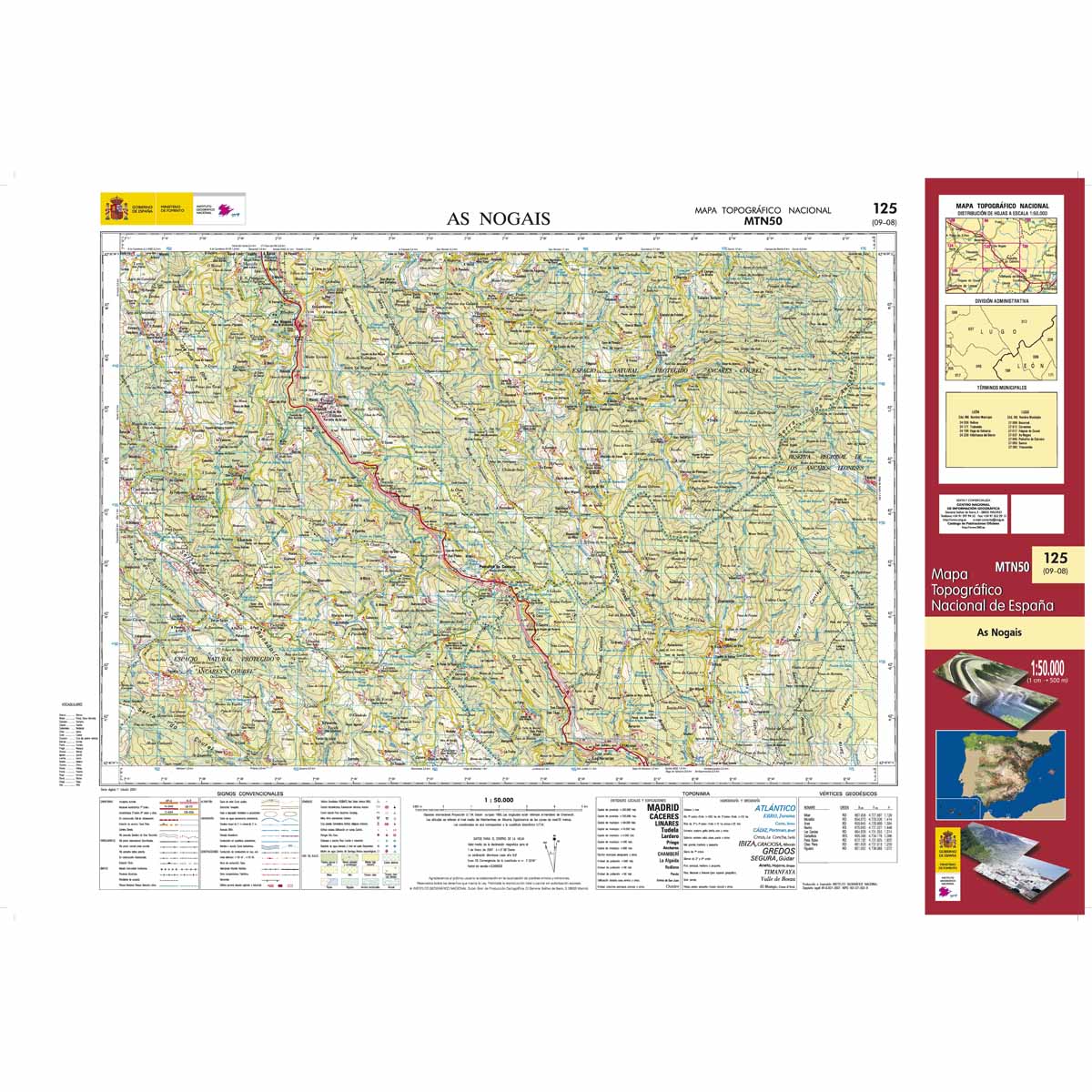 Online bestellen: Topografische kaart 125 MT50 As Nogais | CNIG - Instituto Geográfico Nacional1