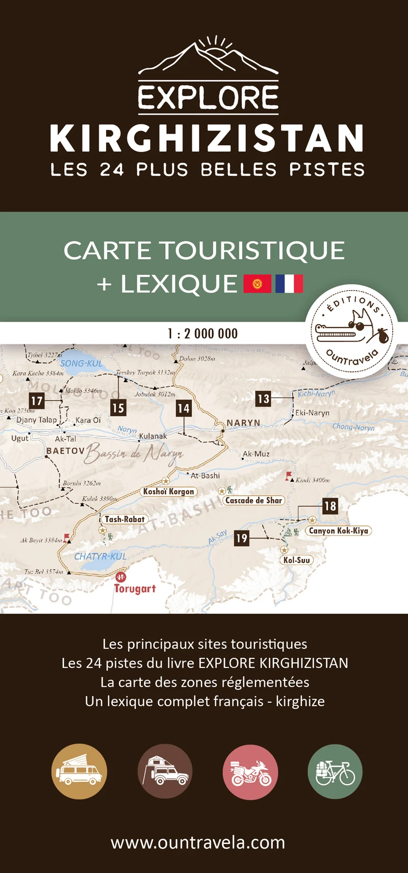 Online bestellen: Wegenkaart - landkaart Kirghizistan Explore Carte Touristique & Lexique | Ountravela