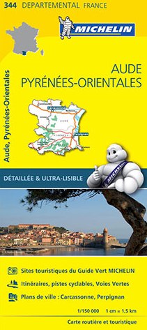 Online bestellen: Wegenkaart - landkaart 344 Aude - Pyrenees Orientales | Michelin