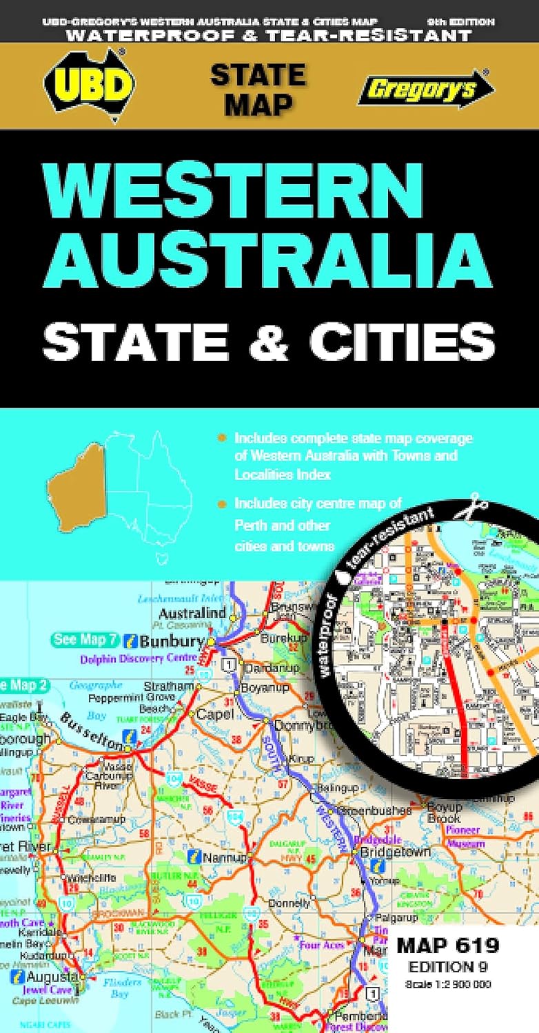 Online bestellen: Wegenkaart - landkaart 619 Western Australia State & Cities | UBD Gregory's