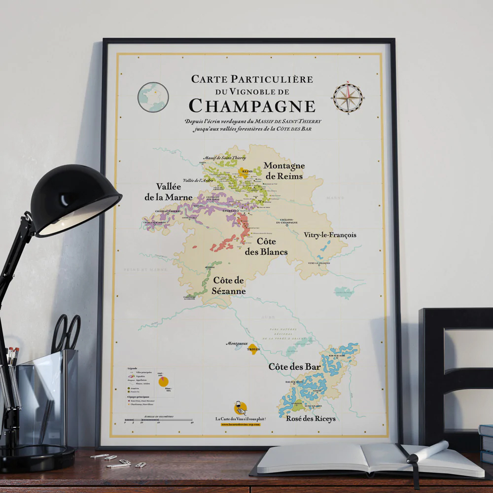 Poster Champagne Carte des vin…