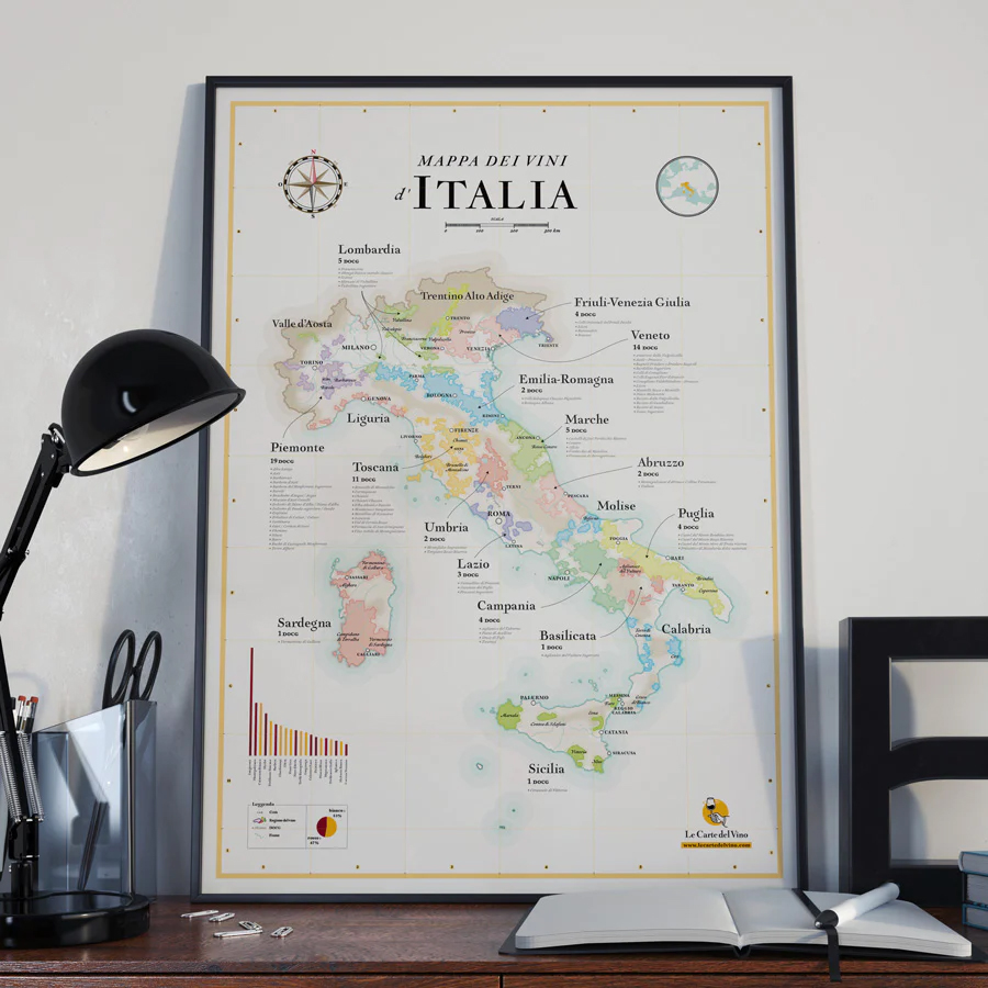 Online bestellen: Poster Italy Wine map | 50 x 70 cn | La carte des vins