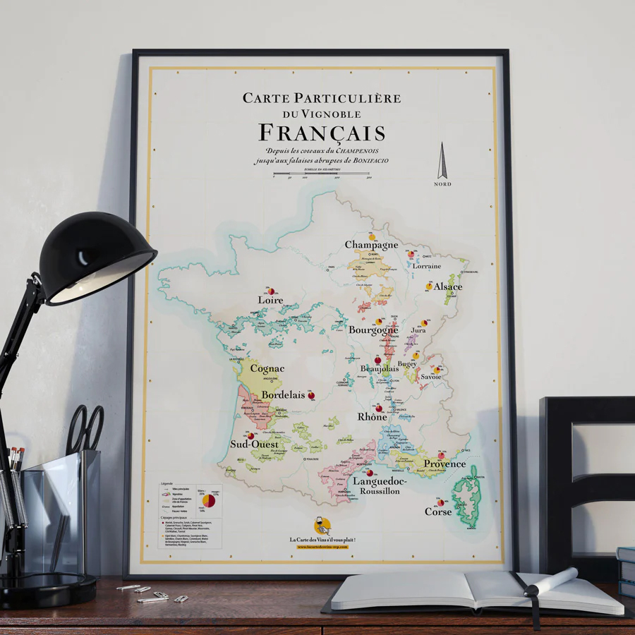 Online bestellen: Wandkaart France Carte des vins | Wijngebieden in Frankrijk | 50 x 70 cm | La carte des vins