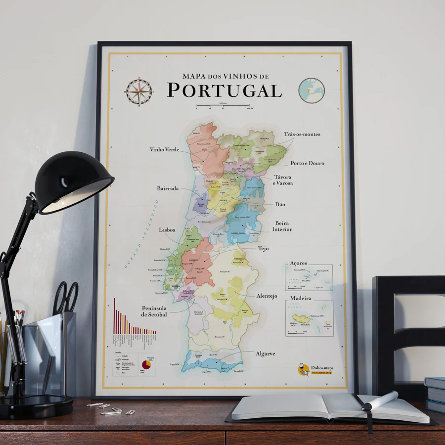 Online bestellen: Poster Portugal mapa dos vinhos | 50x 70 cm | La carte des vins