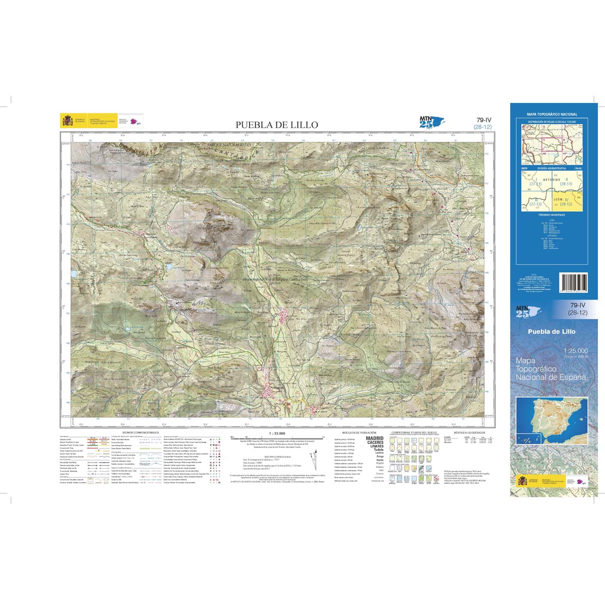 Online bestellen: Topografische kaart 79-IV Puebla de Lillo | CNIG - Instituto Geográfico Nacional1