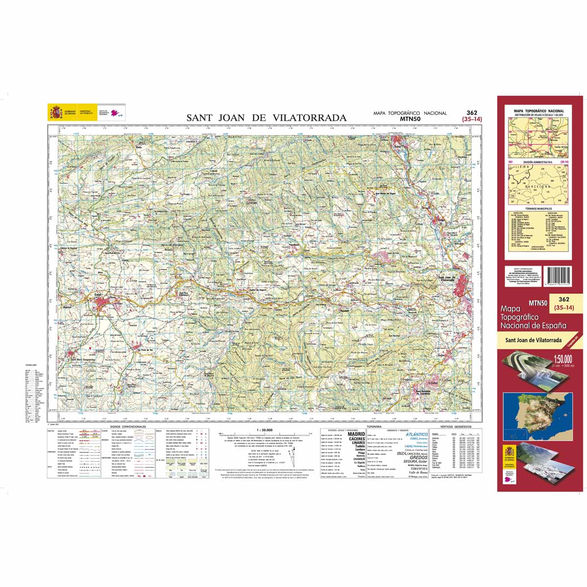 Online bestellen: Topografische kaart 362 MT50 Sant Joan de Vilatorrada | CNIG - Instituto Geográfico Nacional1