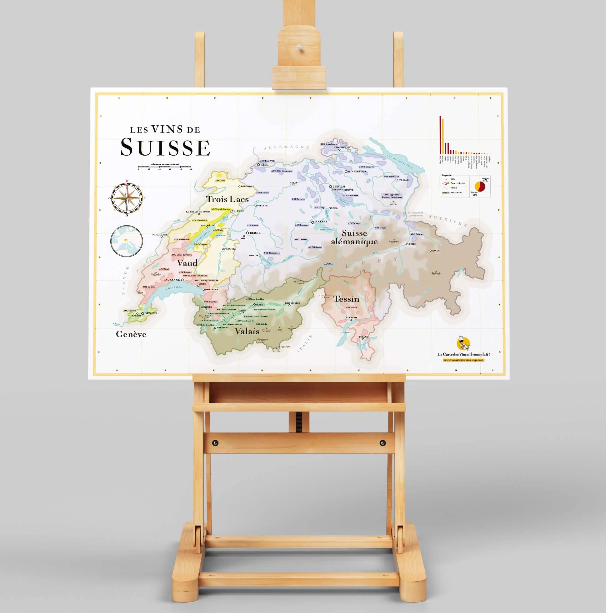 Online bestellen: Poster Suisse Vins Carte | 70 x 50 cm | La carte des vins