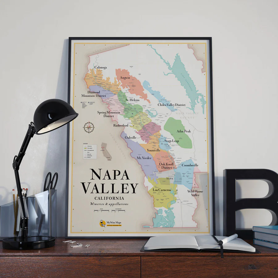 Online bestellen: Poster Napa Valley Wine map | 50 x 70 cm | La carte des vins