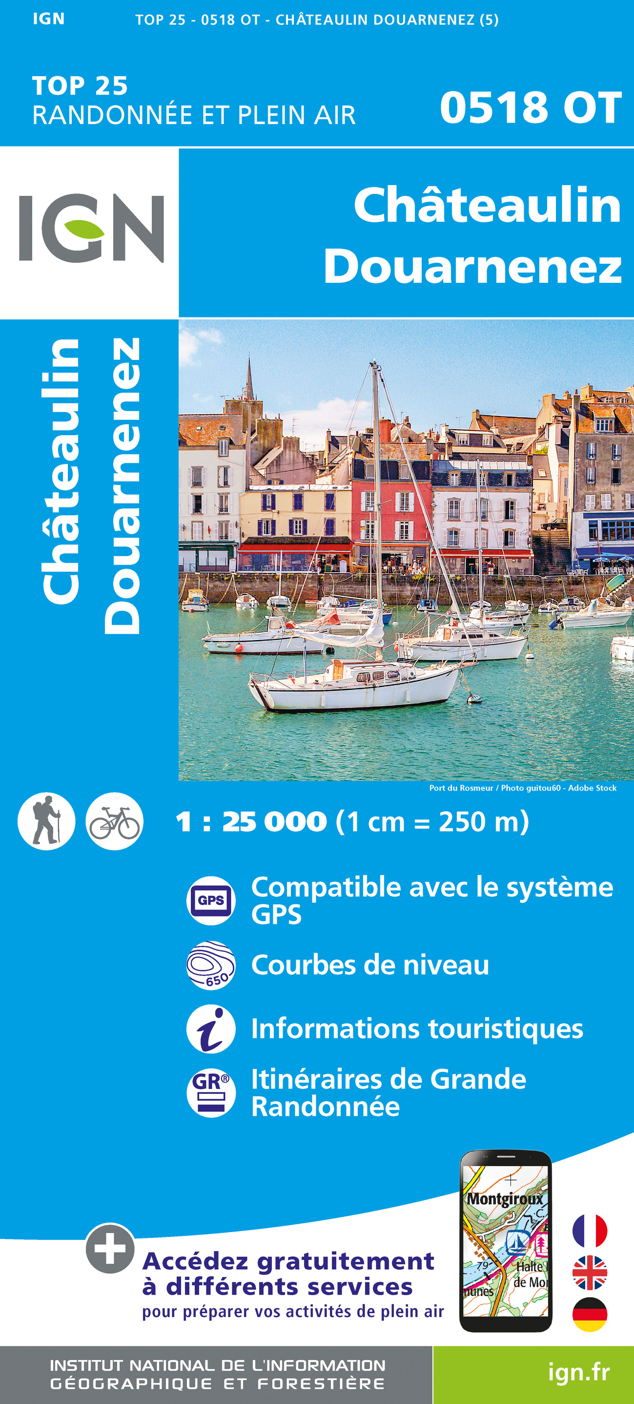 Online bestellen: Wandelkaart - Topografische kaart 0518OT Chateaulin, Douarnenez, Locronan, Ménez Hom, Le Faou | IGN - Institut Géographique National