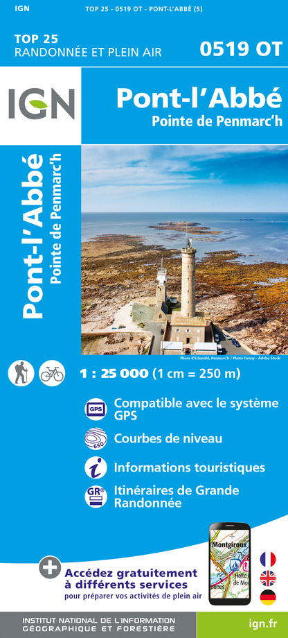 Online bestellen: Wandelkaart - Topografische kaart 0519OT Pont l Abbé, Pointe de Penmarc h, Plogastel-St.-Germain, Plonéour-Lanvern | IGN - Institut Géographique National