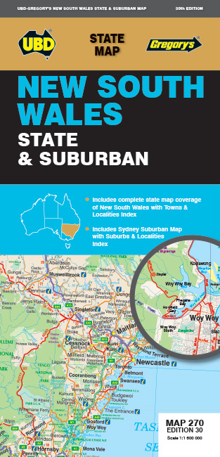 Online bestellen: Wegenkaart - landkaart 270 New South Wales State & Suburban | UBD Gregory's