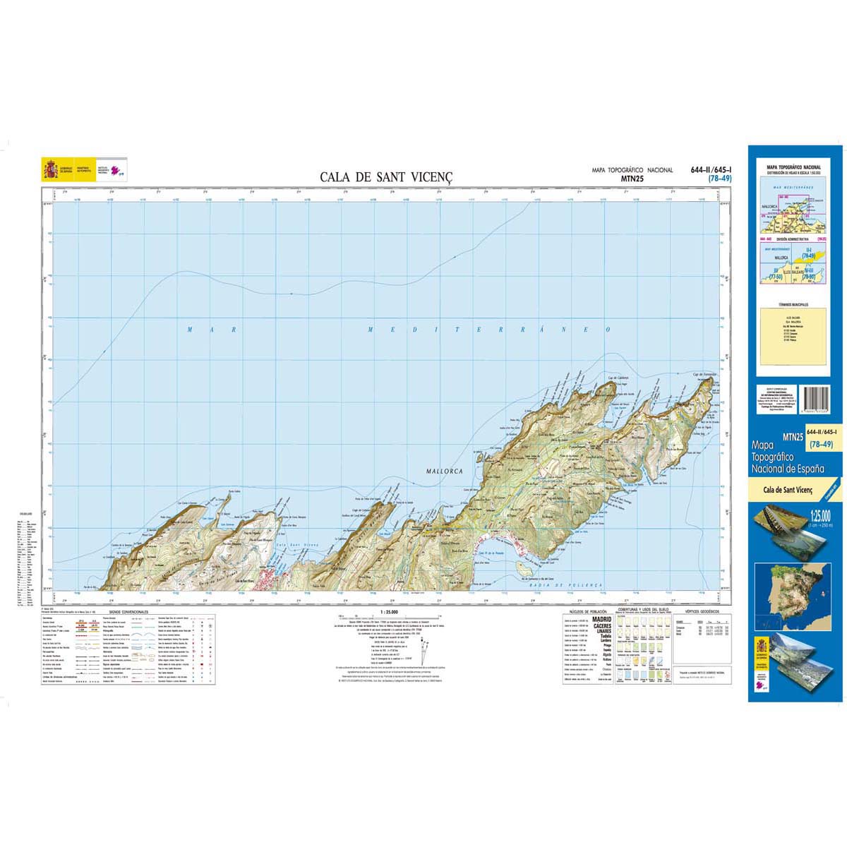 Online bestellen: Topografische kaart 644-II/645-I Cala de Sant Vicenç (Mallorca) | CNIG - Instituto Geográfico Nacional1