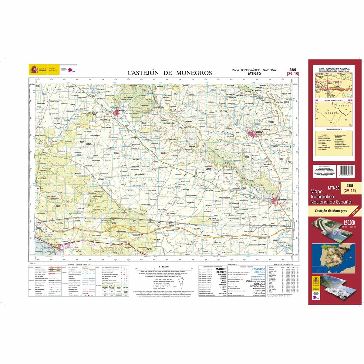 Online bestellen: Topografische kaart 385 MT50 Castejón de Monegros | CNIG - Instituto Geográfico Nacional1