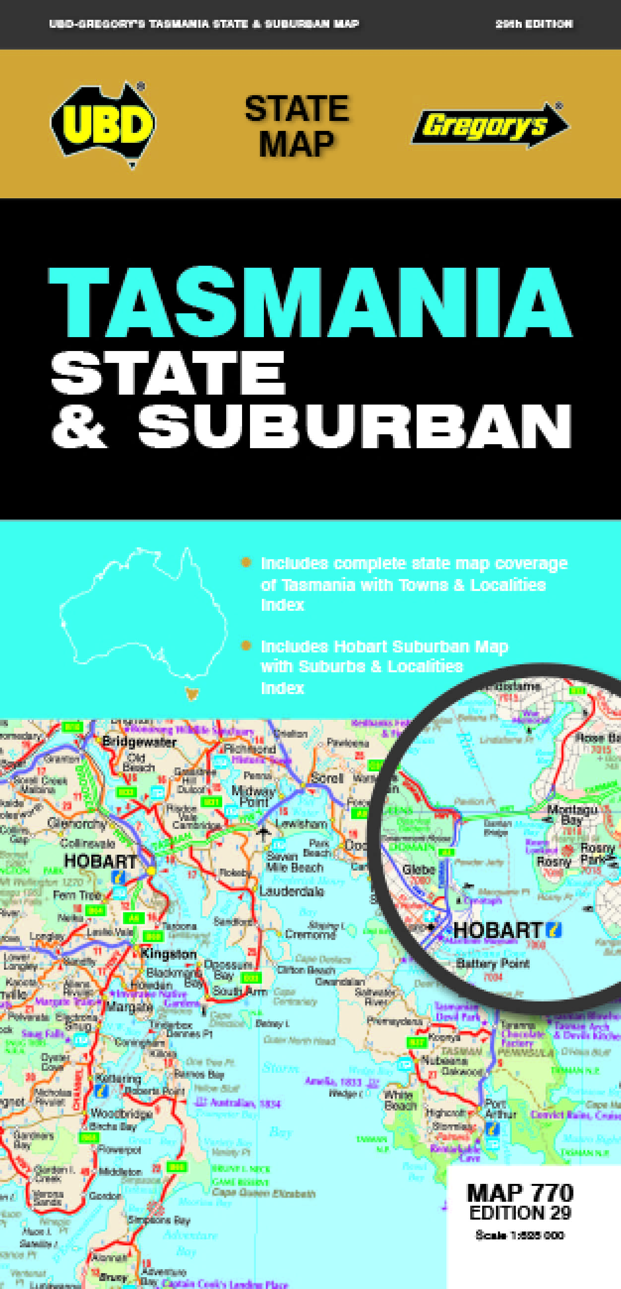 Online bestellen: Wegenkaart - landkaart 770 Tasmania State & Suburban | UBD Gregory's