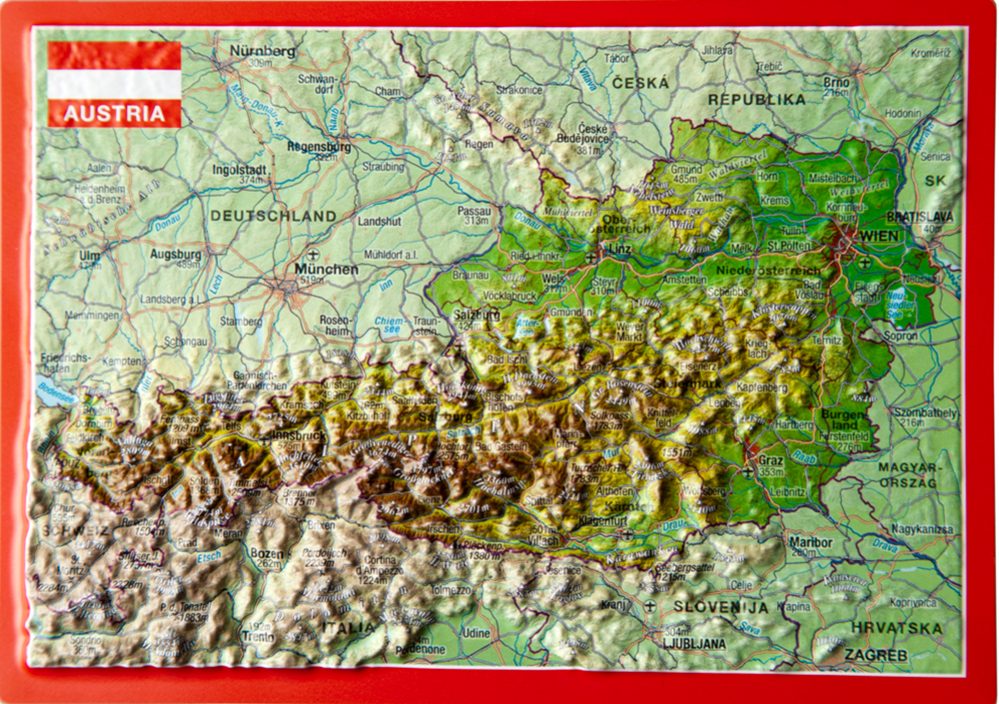 Online bestellen: Ansichtkaart Oostenrijk met reliëf | GeoRelief