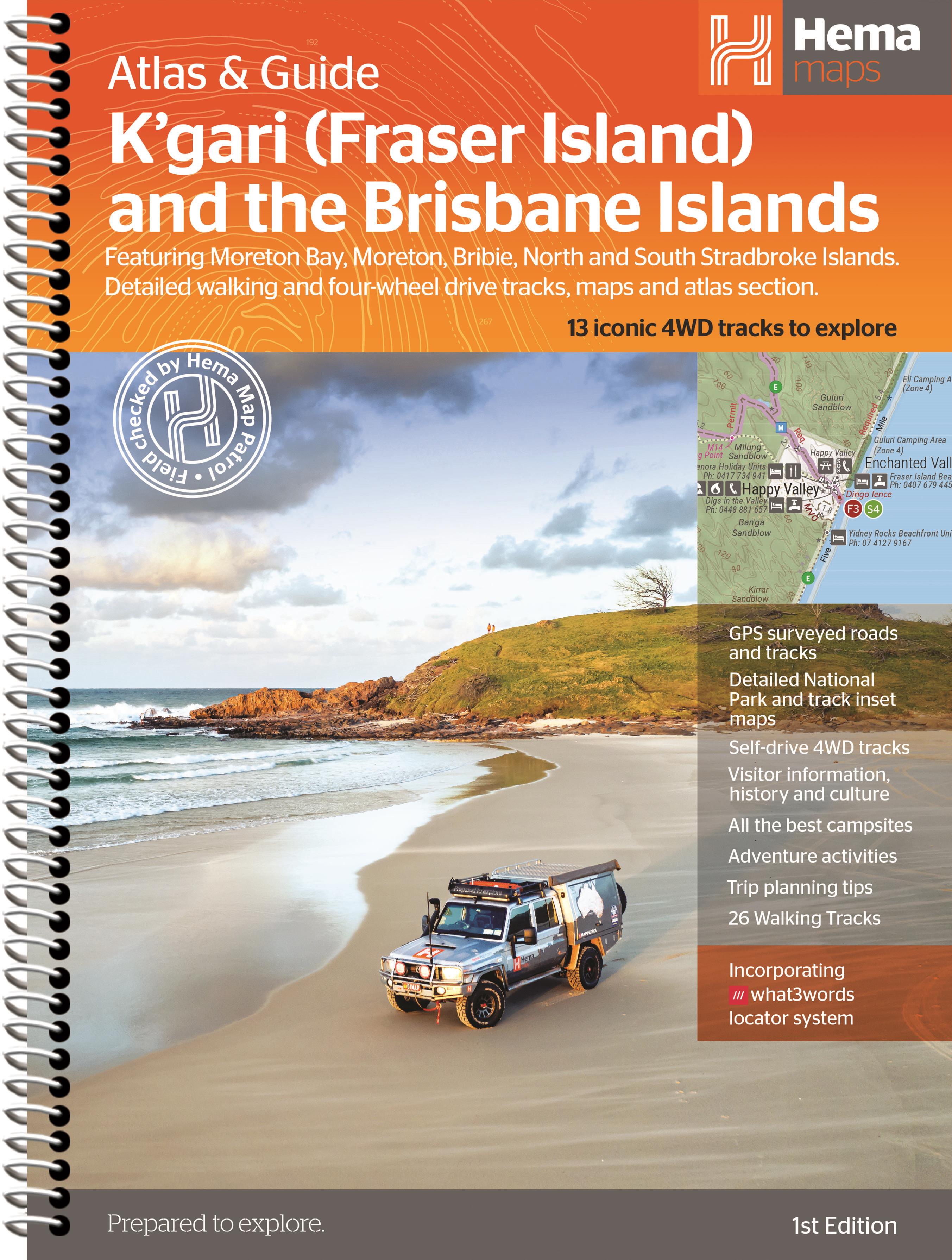 Online bestellen: Wegenatlas K'gari (Fraser Island) & the Brisbane Islands atlas & guide | Hema Maps