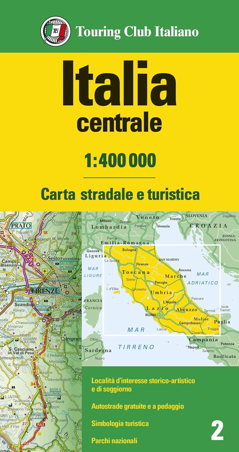 Online bestellen: Wegenkaart - landkaart 2 Italië Centraal | Touring Club Italiano1