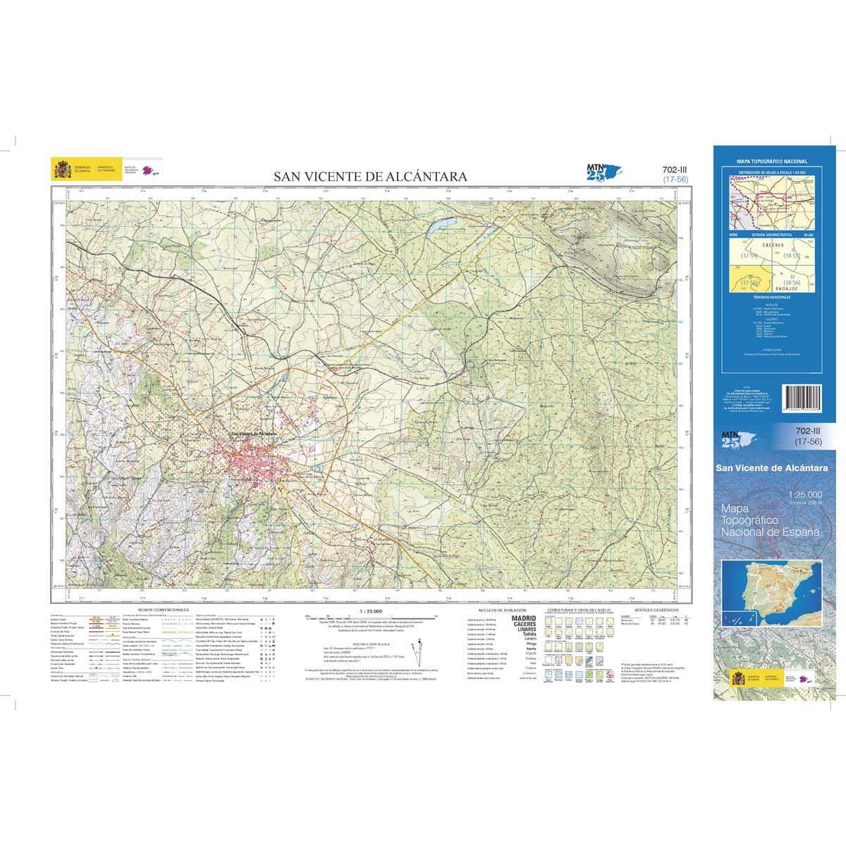 Online bestellen: Topografische kaart 702-III San Vicente de Alcántara | CNIG - Instituto Geográfico Nacional1