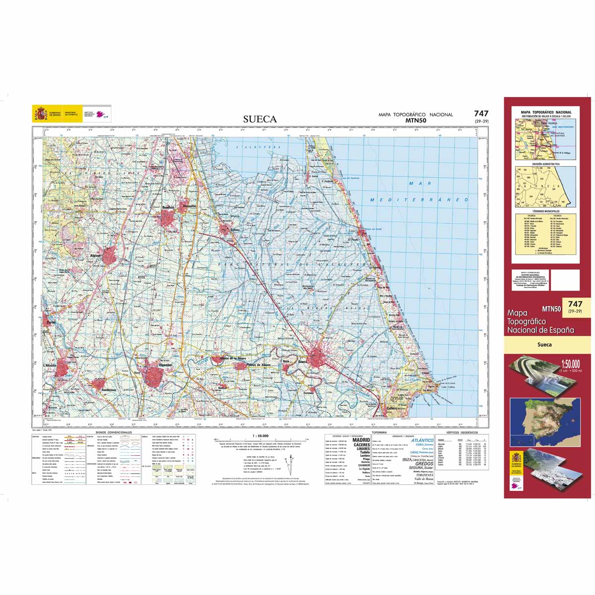 Online bestellen: Topografische kaart 747 MT50 Sueca | CNIG - Instituto Geográfico Nacional1