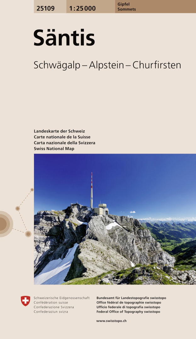 Online bestellen: Wandelkaart 25109 Säntis | Swisstopo